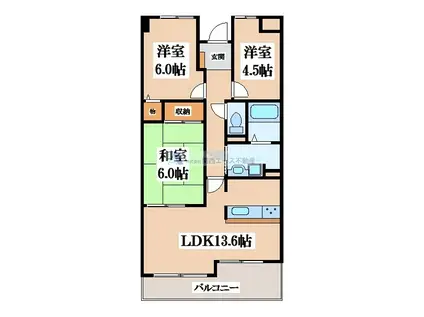 住道ファーストハイツ(3LDK/6階)の間取り写真