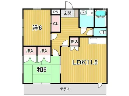 エルフローラ国衙 A棟(2LDK/1階)の間取り写真