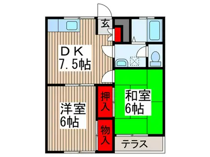 ホワイトハイツ(2DK/1階)の間取り写真