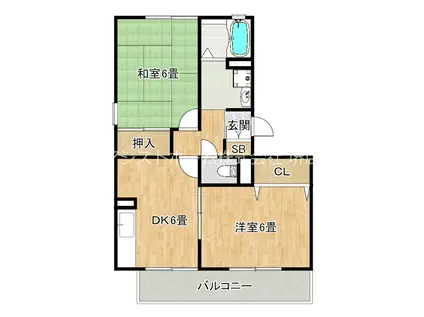 ウインドミルI棟(2DK/3階)の間取り写真