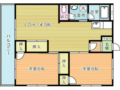 REGALO小倉南壱番館(2LDK/2階)の間取り写真