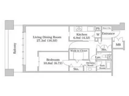 DAIWA リバーゲートレジデンス 南ウイング(1LDK/7階)の間取り写真