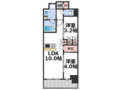 コンフォリアリブ博労町一丁目Q(2LDK/12階)の間取り写真