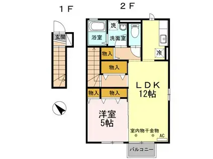 セジュール ポレール(1LDK/2階)の間取り写真