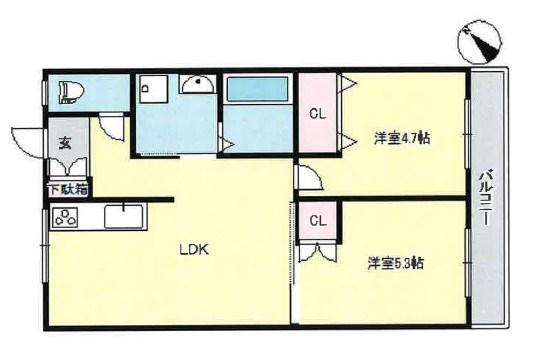 セイシェル長田山手(2LDK/3階)の間取り写真