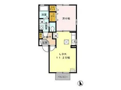 ヒルトップ(1LDK/1階)の間取り写真