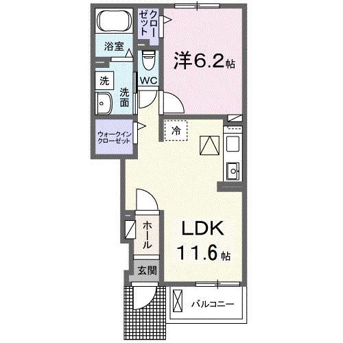 ホワイトルーム恩地(1LDK/1階)の間取り写真