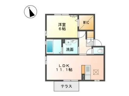 オークフォレスト C棟(1LDK/1階)の間取り写真