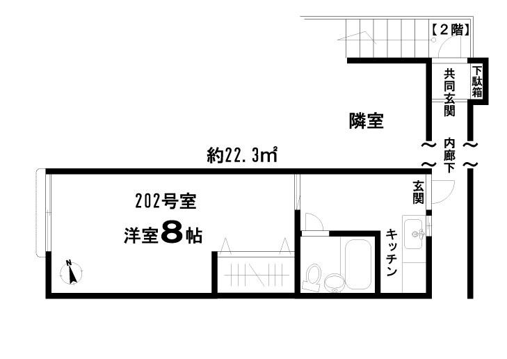 池田荘(1K/2階)の間取り写真