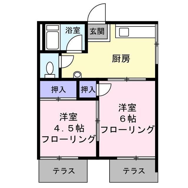 第1葉山コーポB(2K/2階)の間取り写真