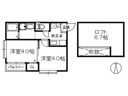 GOLD WING 西新南(2K/3階)の間取り写真