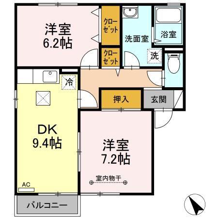 メゾン・ド・クレール A(2DK/1階)の間取り写真