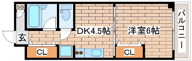 グローリー元町(1DK/6階)の間取り写真