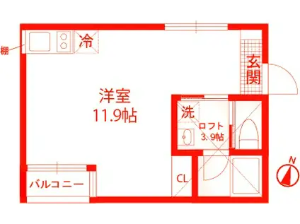 ALLIER N棟(ワンルーム/2階)の間取り写真