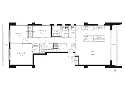 大創ビル(3LDK/6階)の間取り写真