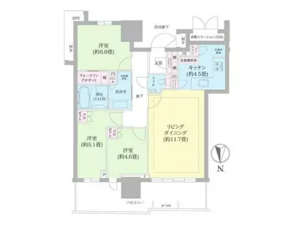 幕張ベイパーク ライズゲートタワー(3LDK/13階)の間取り写真