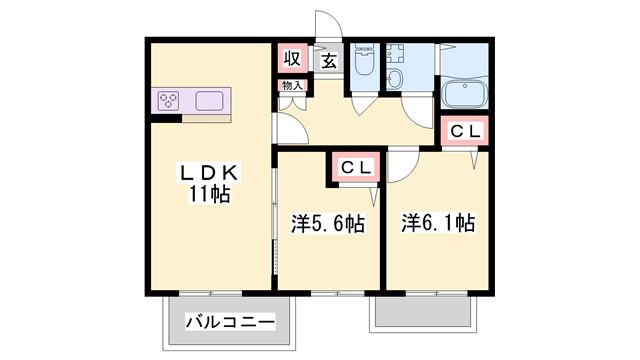 シャーメゾンアルフラット(2LDK/2階)の間取り写真