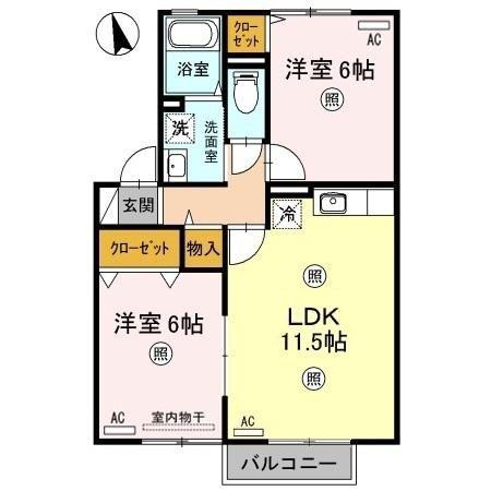 エフロレンス山陽C棟(2LDK/2階)の間取り写真