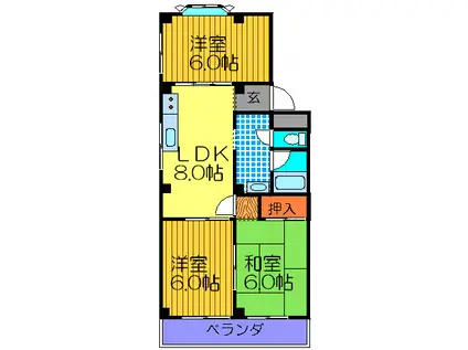 OHNISHI HIGHTSU(3LDK/3階)の間取り写真