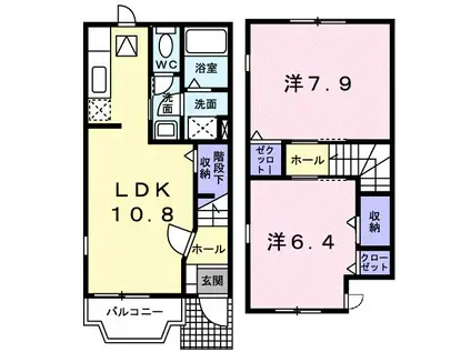 メロウ・リーフII 江川町(2LDK/1階)の間取り写真