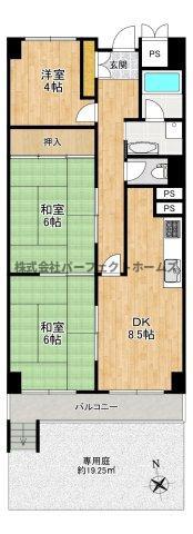 枚方ハイツ 8号棟(3DK/1階)の間取り写真