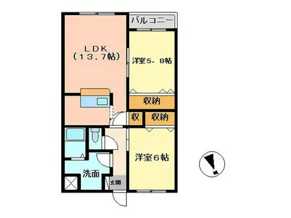 プランドール柏木(2LDK/3階)の間取り写真