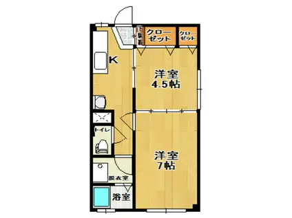 コスモハイツ(2K/1階)の間取り写真