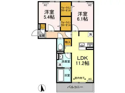 VILLAS 中屋式(2LDK/3階)の間取り写真