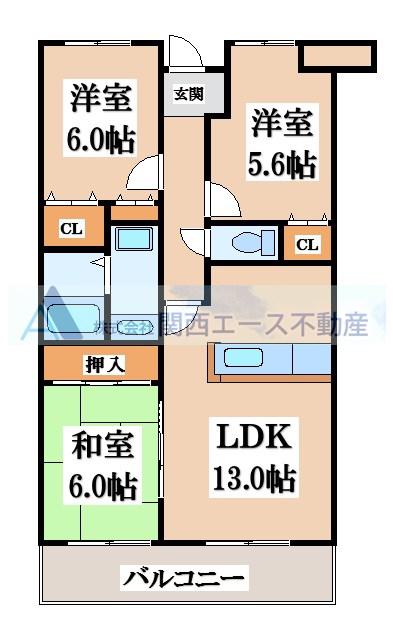 エルコート石切(3LDK/3階)の間取り写真
