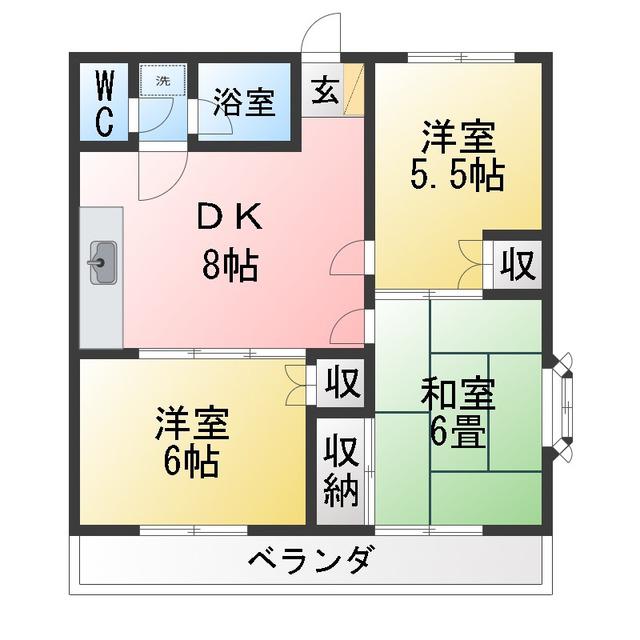 仲原マンション(3DK/3階)の間取り写真
