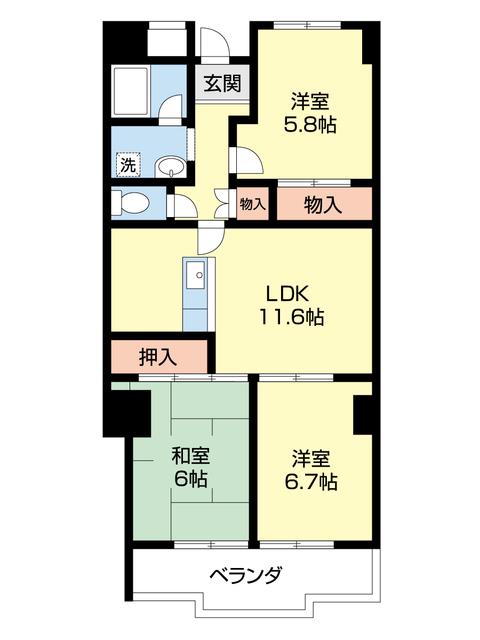 パンテオン(3LDK/2階)の間取り写真