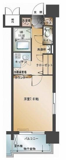 エンクレスト天神II(1K/7階)の間取り写真
