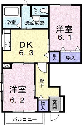 シャルマン(2DK/1階)の間取り写真