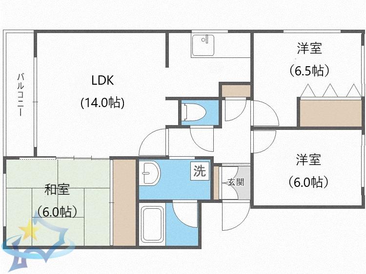 ボア伏見(3LDK/3階)の間取り写真