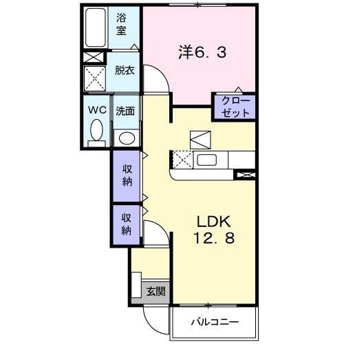 アンソレイエI(1LDK/1階)の間取り写真