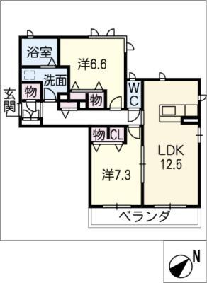 フェリシティII(2LDK/1階)の間取り写真