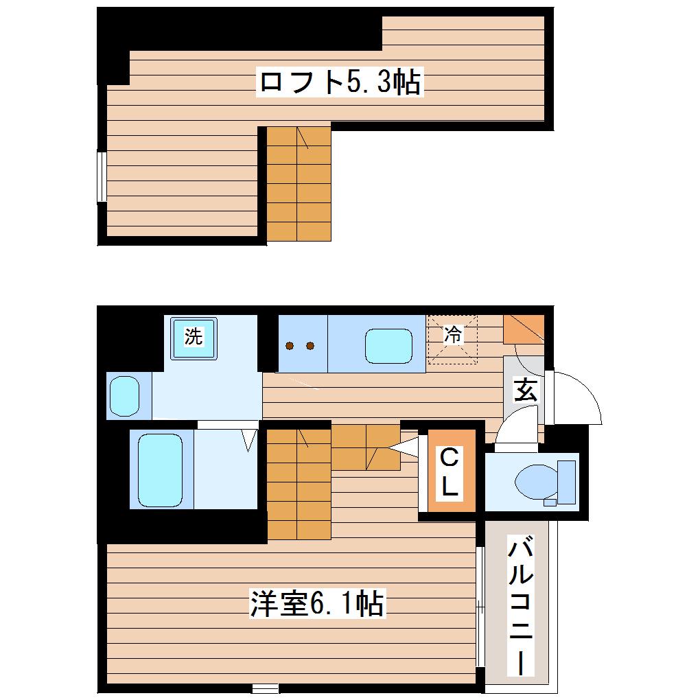 RIZEST春夏秋冬 春(1K/1階)の間取り写真