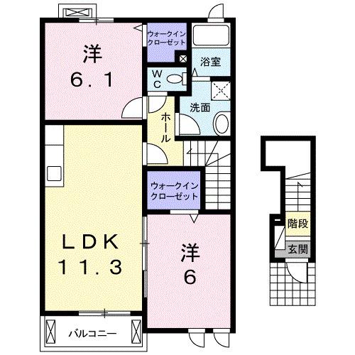 アスランリバーウエストB(2LDK/2階)の間取り写真