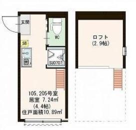 ハーモニーテラス小豆沢II(ワンルーム/2階)の間取り写真