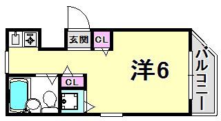 ロイヤルメゾン西宮北口VIII(1K/3階)の間取り写真