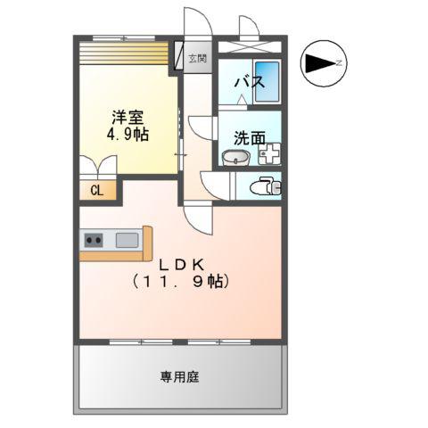 ベルメゾン・ルージュ(1LDK/1階)の間取り写真