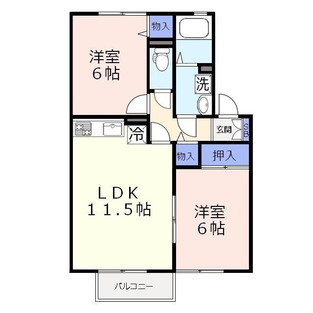 アクシスA(2LDK/2階)の間取り写真