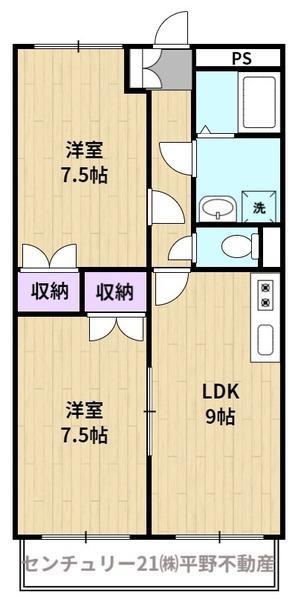 ハイネスコーポ(2DK/3階)の間取り写真