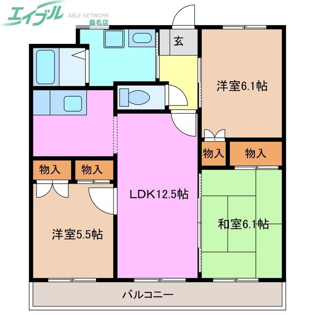 コンフォート桑名(3LDK/2階)の間取り写真