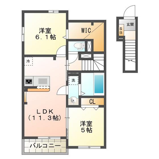 スカイテラス さくら(2LDK/2階)の間取り写真
