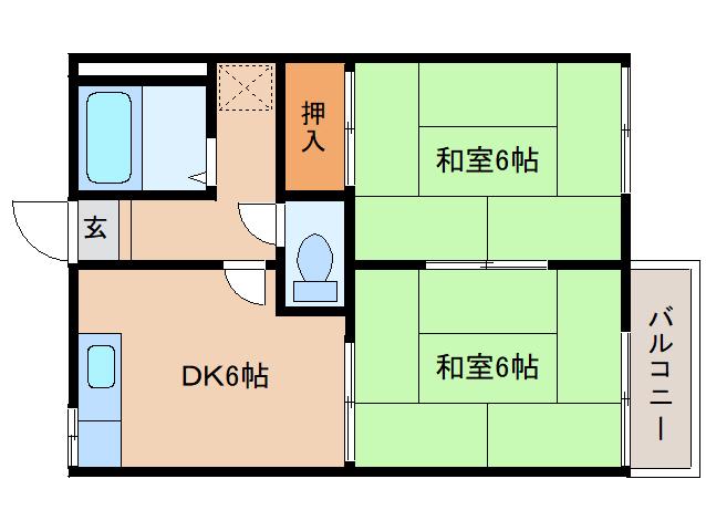 尺土グリーンビレッジA棟(2DK/2階)の間取り写真
