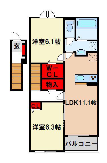 ヴィア ラッテアV(2LDK/2階)の間取り写真