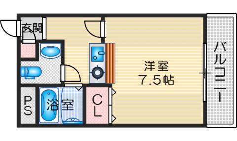 ヴィラ芥川(1K/3階)の間取り写真