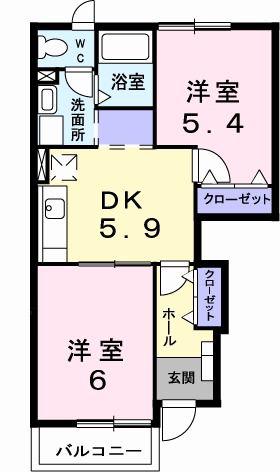 アヴニール(2DK/1階)の間取り写真