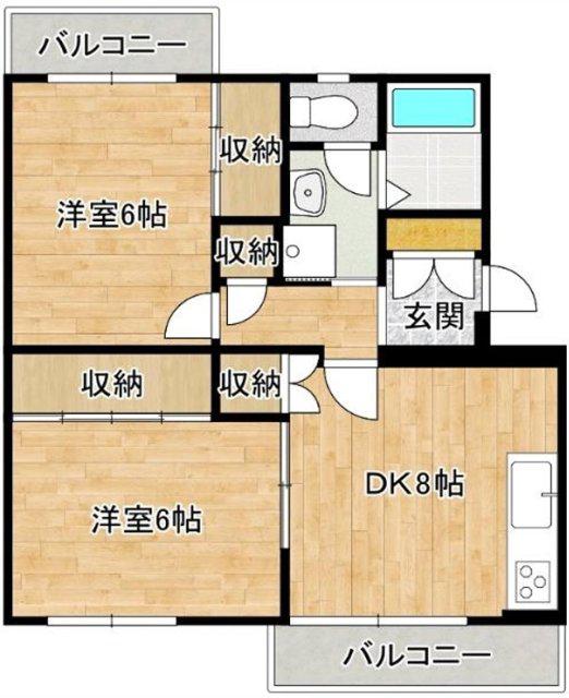 ピアン自由が丘6号棟(2DK/2階)の間取り写真